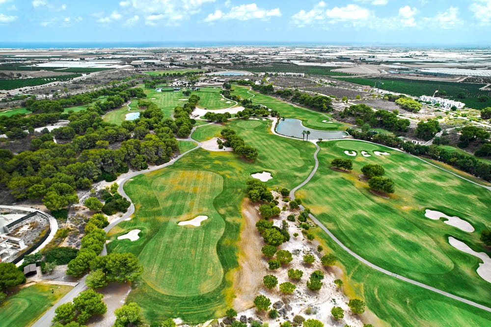 Aerial view of a golf course in Alicante Province, Spain